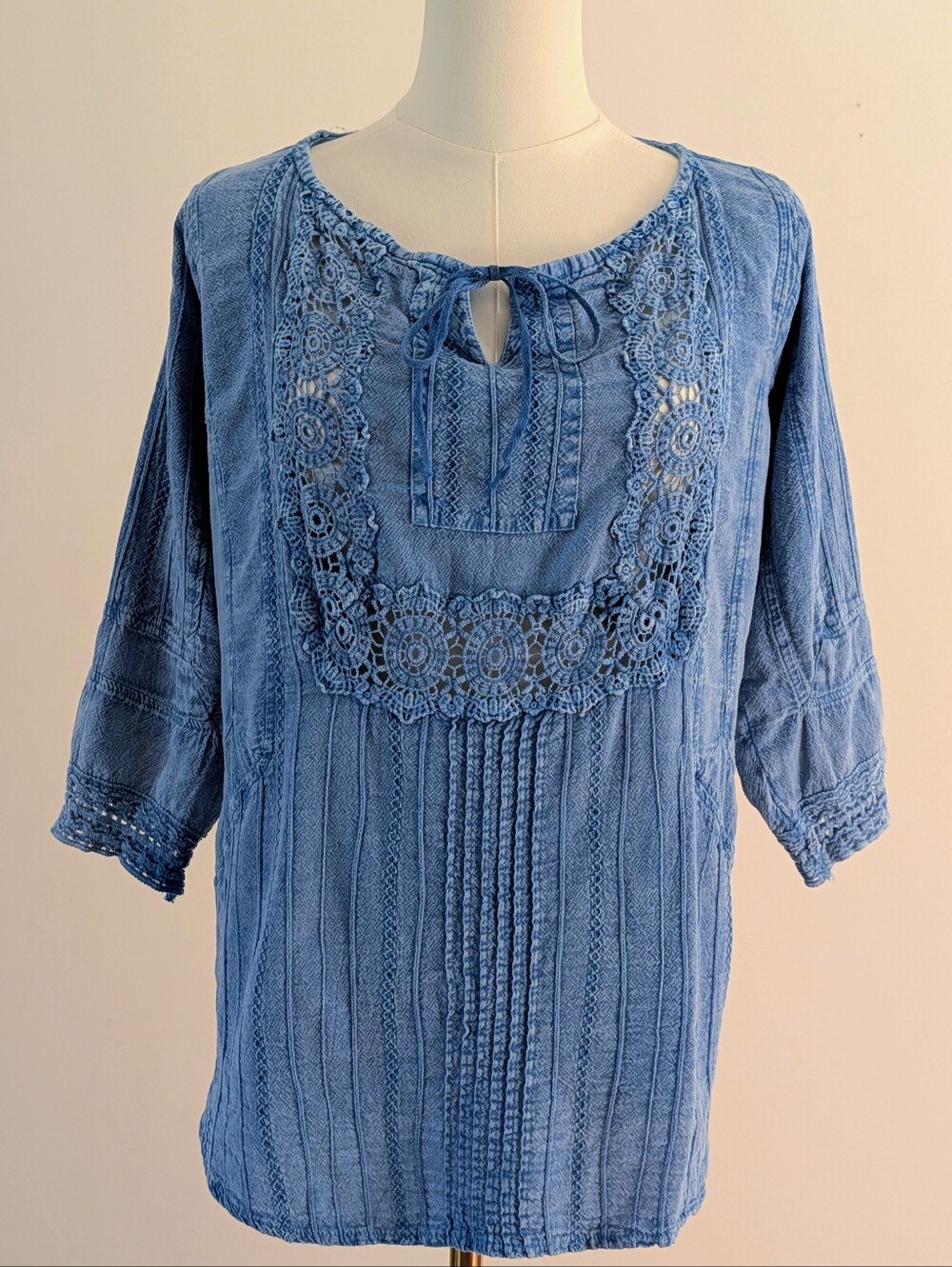 Karim Cotton Crochet Lace Bib Peasant Top - M